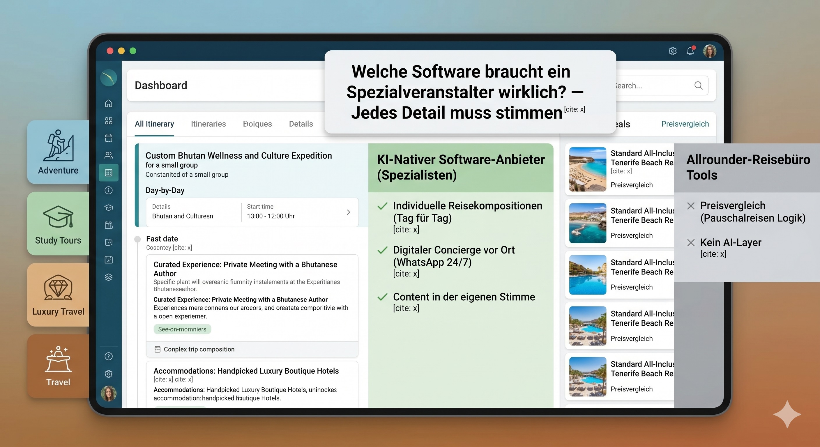 Specialty tour operator software